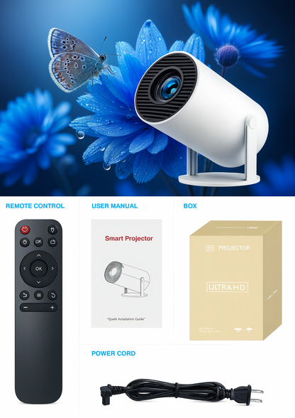 Projecteur Cinéma — 4K Full HD | Wi-Fi 6 | BT 5.4 | Android 11 | Rotation 180° | Auto-trapèze | Écran 200" 🎬