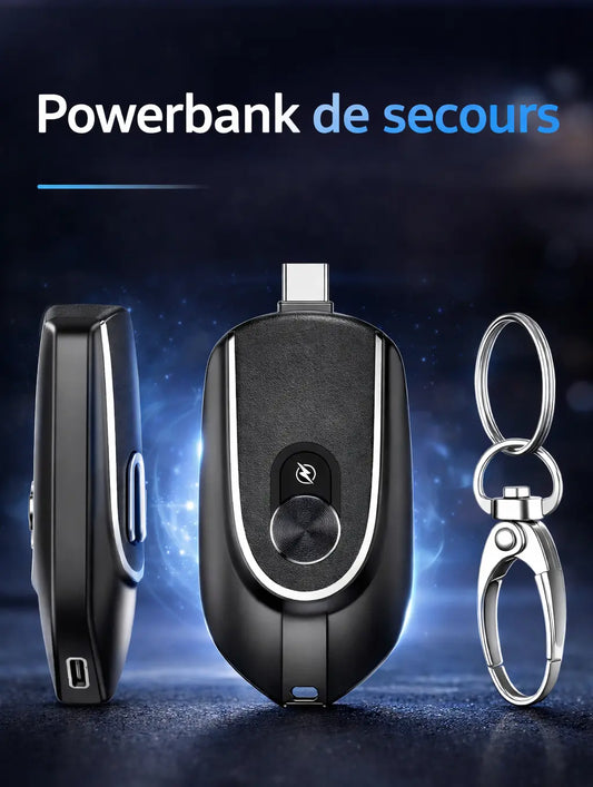 Mini Power Bank Porte-clés d’urgence 1500 mAh | USB-C intégré | Plug & Play 🔋🔑