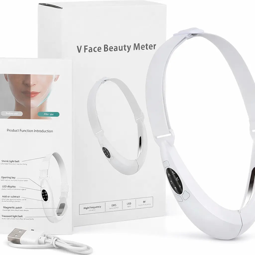 Masseur Anti Double-Menton — Lifting V-Shape | EMS + LED Rouge & Bleue ✨
