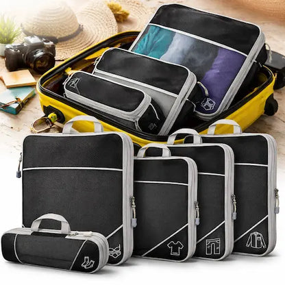 Set de Cubes de compression pour valise avec maille visible, Zip et Sac à chaussures inclus ✈️🧳