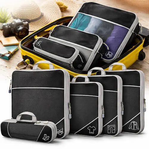 Set de Cubes de compression pour valise avec maille visible, Zip et Sac à chaussures inclus ✈️🧳