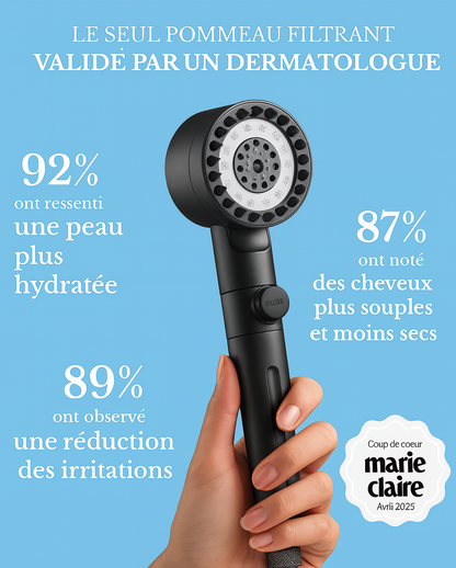 PureJet — Pommeau de douche spa, filtration 15 étapes, 3+1 modes, Stop 1-clic 🚿
