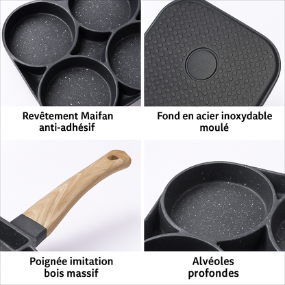 Poêle 4 cavités — chauffe rapide, revêtement antiadhésif, compatible tous feux 🥞