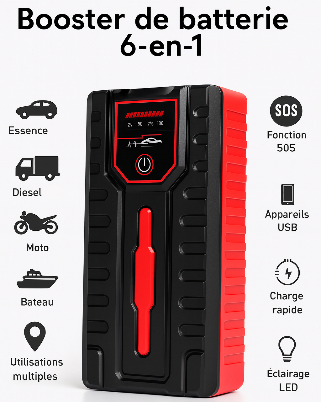 PowerBoost — Démarreur 12 V 7000A, power bank 48 800 mAh, valise 🚗⚡