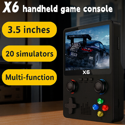 RetroX6 — Console portable rétro +20 000 jeux, écran HD IPS 3,5, sortie TV & 2 joueurs 🎮📺