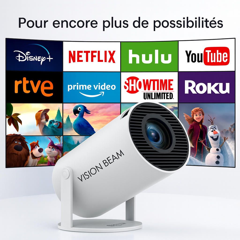 Projecteur Cinéma — 4K Full HD | Wi-Fi 6 | BT 5.4 | Android 11 | Rotation 180° | Auto-trapèze | Écran 200" 🎬