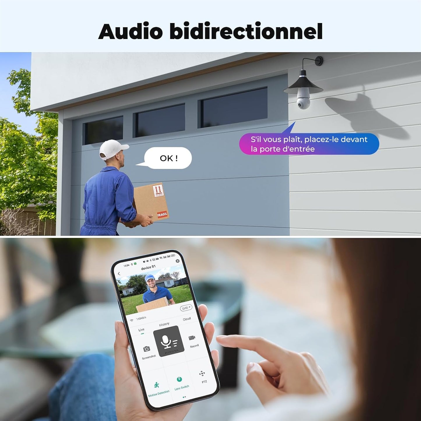 WiFiCam360 — Caméra ampoule Wi-Fi HD 1080P (3MP), 360°, vision nocturne couleur, alarme lumineuse & sonore 💡📸