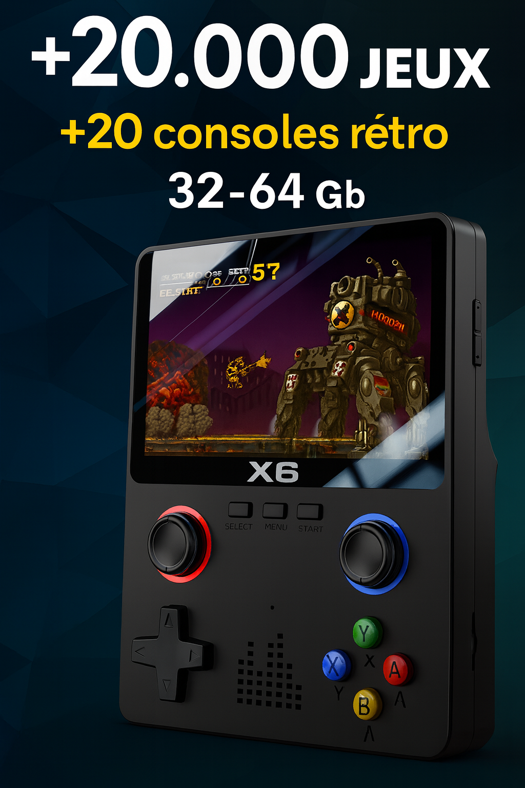 RetroX6 — Console portable rétro +20 000 jeux, écran HD IPS 3,5, sortie TV & 2 joueurs 🎮📺