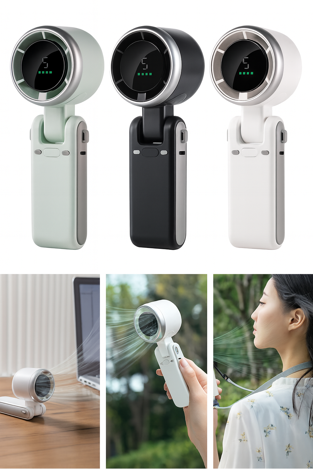 Mini Turbo — Ventilateur de poche turbo, Autonomie 10h, écran digital, pliable 180° 🌀💨