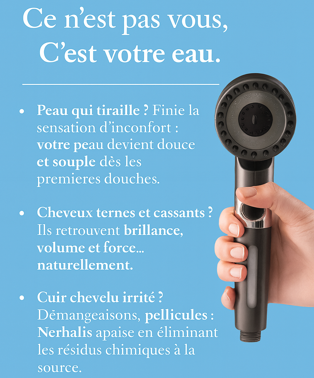 PureJet — Pommeau de douche spa, filtration 15 étapes, 3+1 modes, Stop 1-clic 🚿