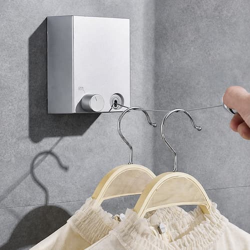 Corde à Linge Rétractable Murale 4,2 m — Charge max 20 kg | Câble acier | Blanc 🧺🏠