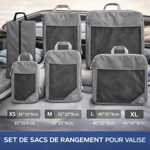 Set de Cubes de compression pour valise avec maille visible, Zip et Sac à chaussures inclus ✈️🧳
