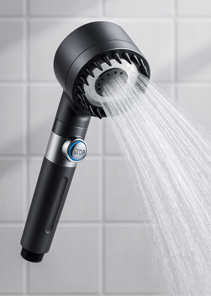 PureJet — Pommeau de douche spa, filtration 15 étapes, 3+1 modes, Stop 1-clic 🚿