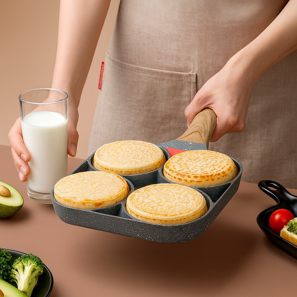 Poêle 4 cavités — chauffe rapide, revêtement antiadhésif, compatible tous feux 🥞