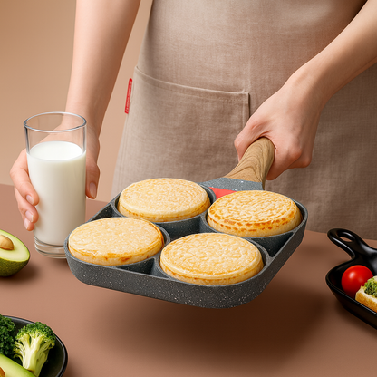 Poêle 4 cavités — chauffe rapide, revêtement antiadhésif, compatible tous feux 🥞