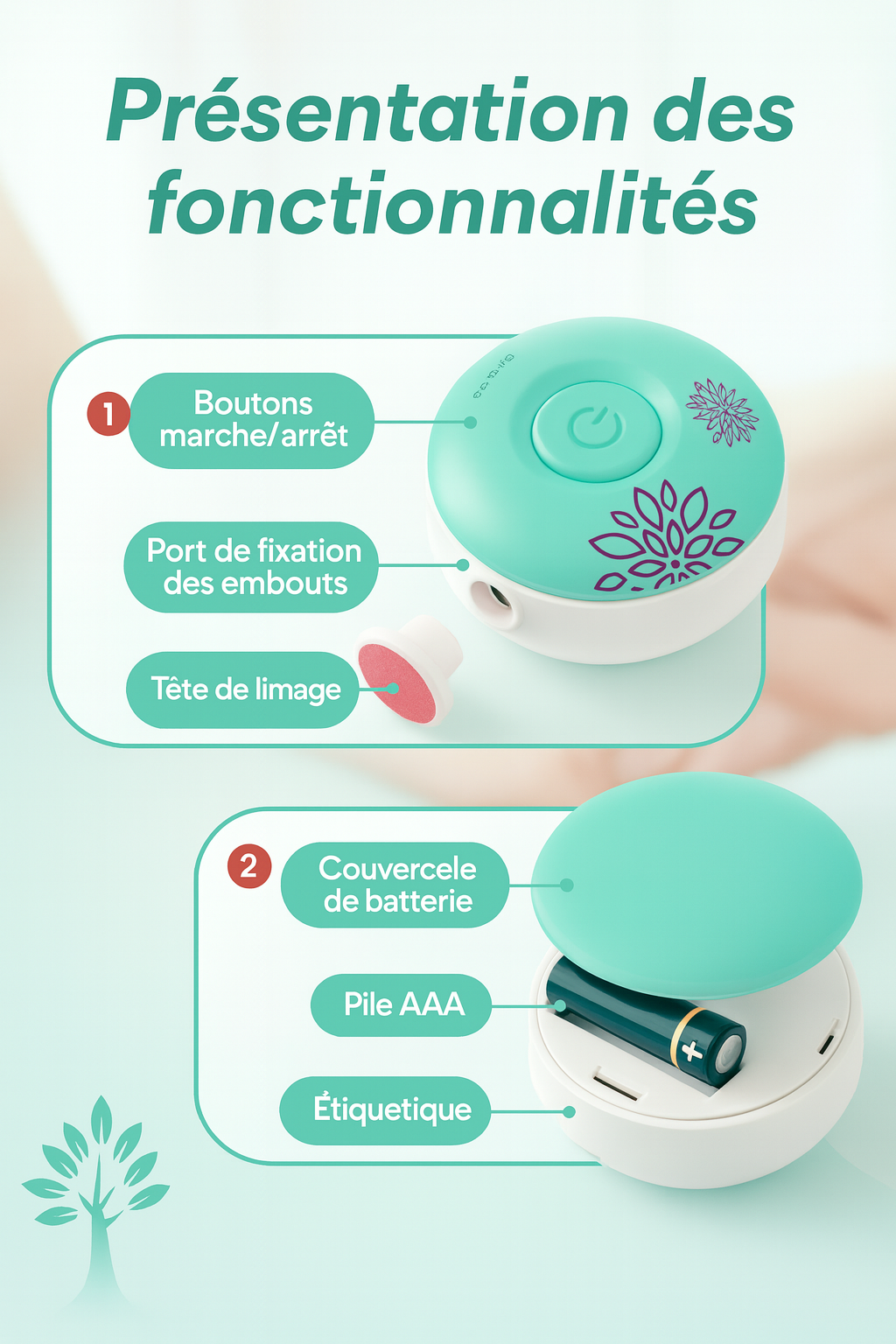 DouceLime — Lime électrique bébé 6 embouts par âge, silencieuse & format paume 🍼