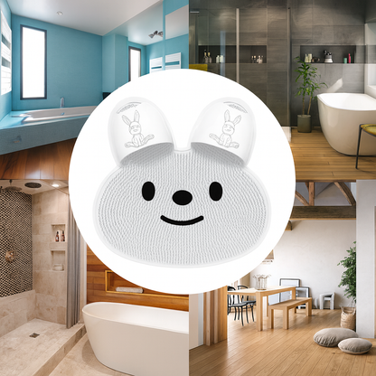 PiedDoux — Tapis de douche massage exfoliant, ventouses antidérapantes, silicone doux 🐰