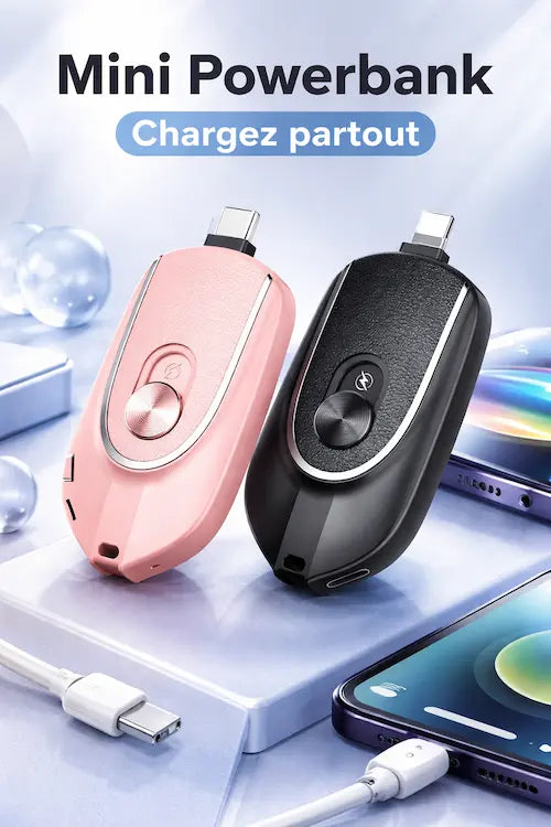 Mini Power Bank Porte-clés d’urgence 1500 mAh | USB-C intégré | Plug & Play 🔋🔑