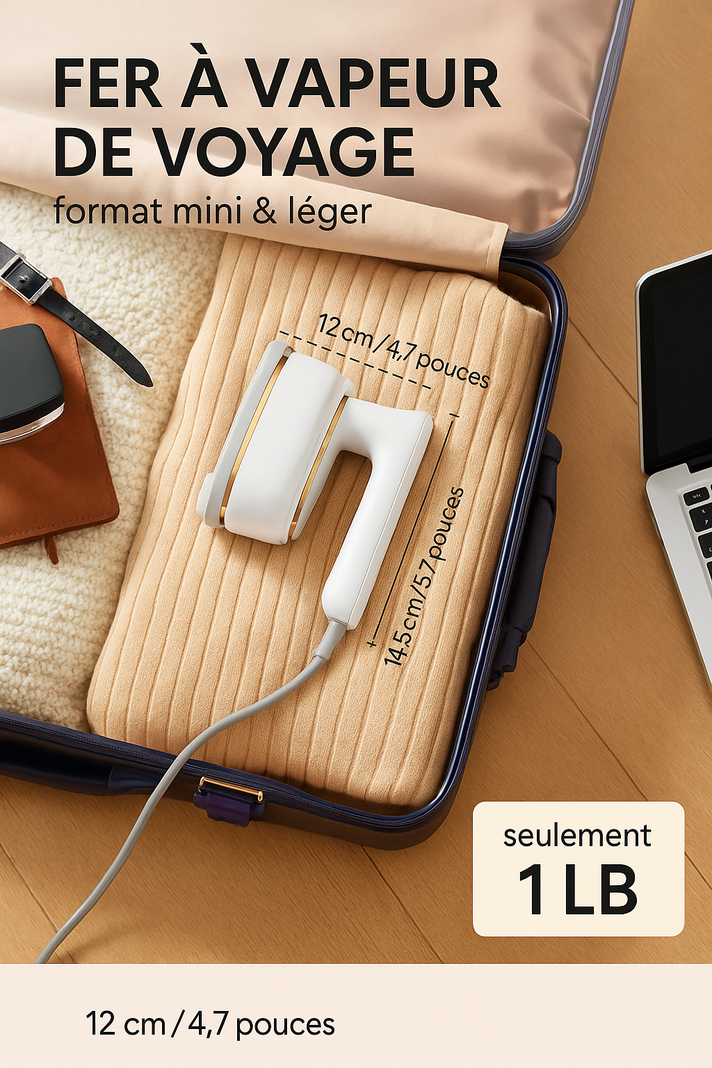 Mini Fer à Repasser 2-en-1 — poignée rotative 180°, sec et vapeur, panneau titane ✨