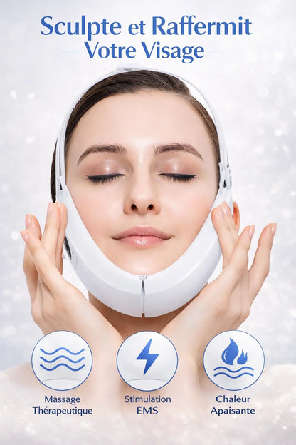 Masseur Anti Double-Menton — Lifting V-Shape | EMS + LED Rouge & Bleue ✨