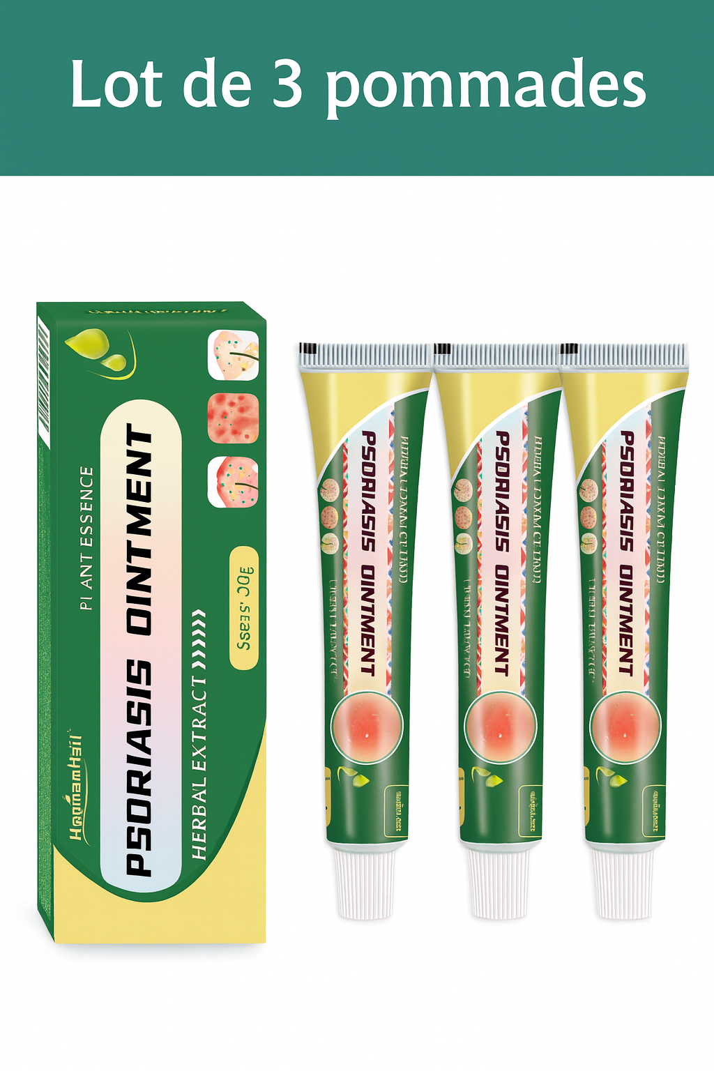 Lot de 3 Pommades pour psoriasis— Pommade naturelle à base de plantes, confort des peaux sujettes au psoriasis 🌿