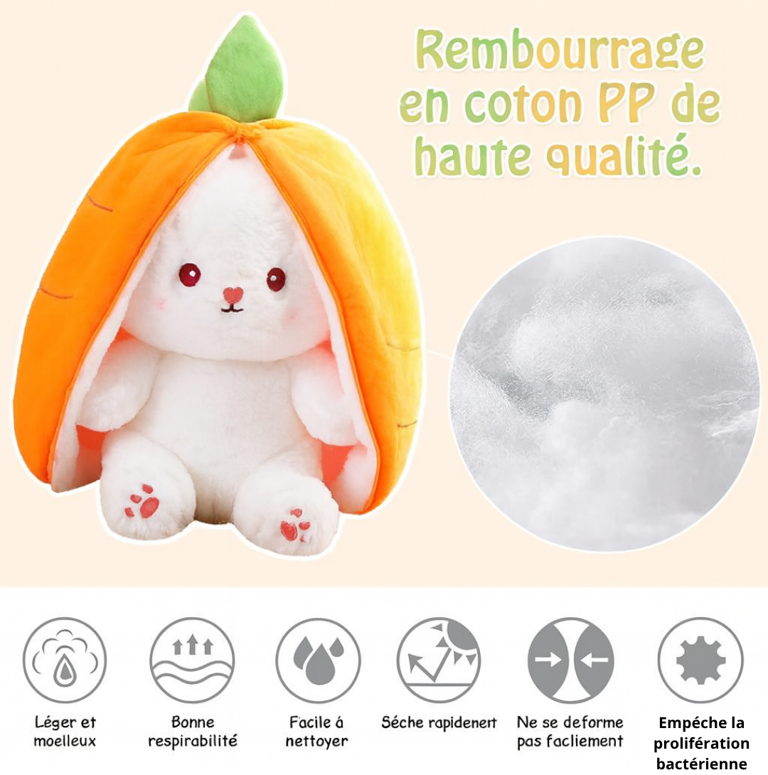 Lapidoux — Peluche Lapin ↔ Oreiller carotte, grand format (50 cm) ultra-doux 🥕🐰