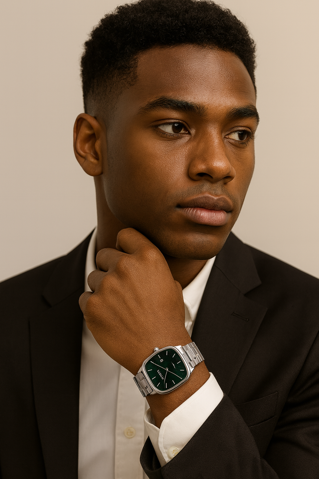 Casio — Montre élégante cadran carré vert, bracelet acier, 3 ATM ⌚ — Unisexe (Hommes / Femmes) — Acier Inoxydable, Bracelet à Maillons, Résistance à l’eau du quotidien