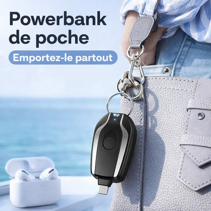 Mini Power Bank Porte-clés d’urgence 1500 mAh | USB-C intégré | Plug & Play 🔋🔑