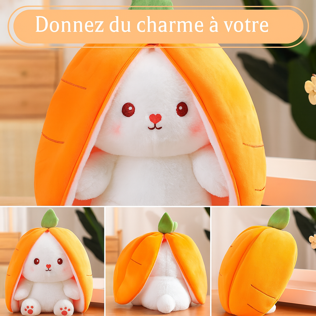Lapidoux — Peluche Lapin ↔ Oreiller carotte, grand format (50 cm) ultra-doux 🥕🐰
