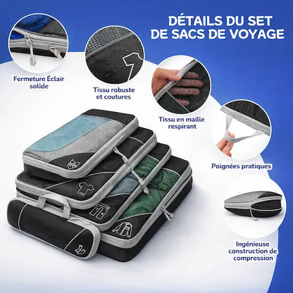 Set de Cubes de compression pour valise avec maille visible, Zip et Sac à chaussures inclus ✈️🧳