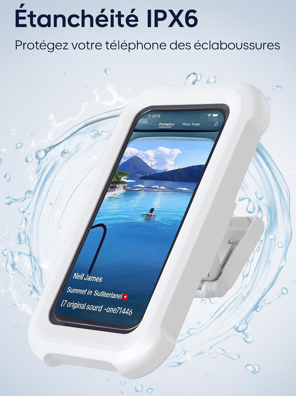 HydroCase — Boîtier douche étanche, rotation 360°, anti-buée, tactile HD 🚿