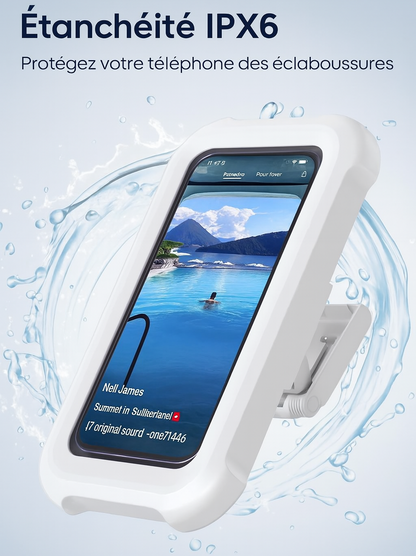 HydroCase — Boîtier douche étanche, rotation 360°, anti-buée, tactile HD 🚿