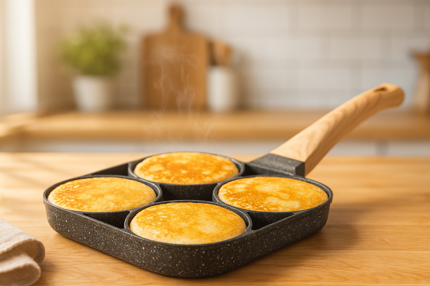 Poêle 4 cavités — chauffe rapide, revêtement antiadhésif, compatible tous feux 🥞