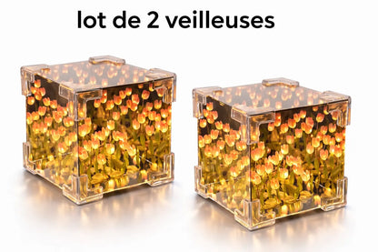 Lot de 2 Cubes Miroirs Tulipes — veilleuse effet infini, 21 tulipes, LED, kit complet 🌷✨
