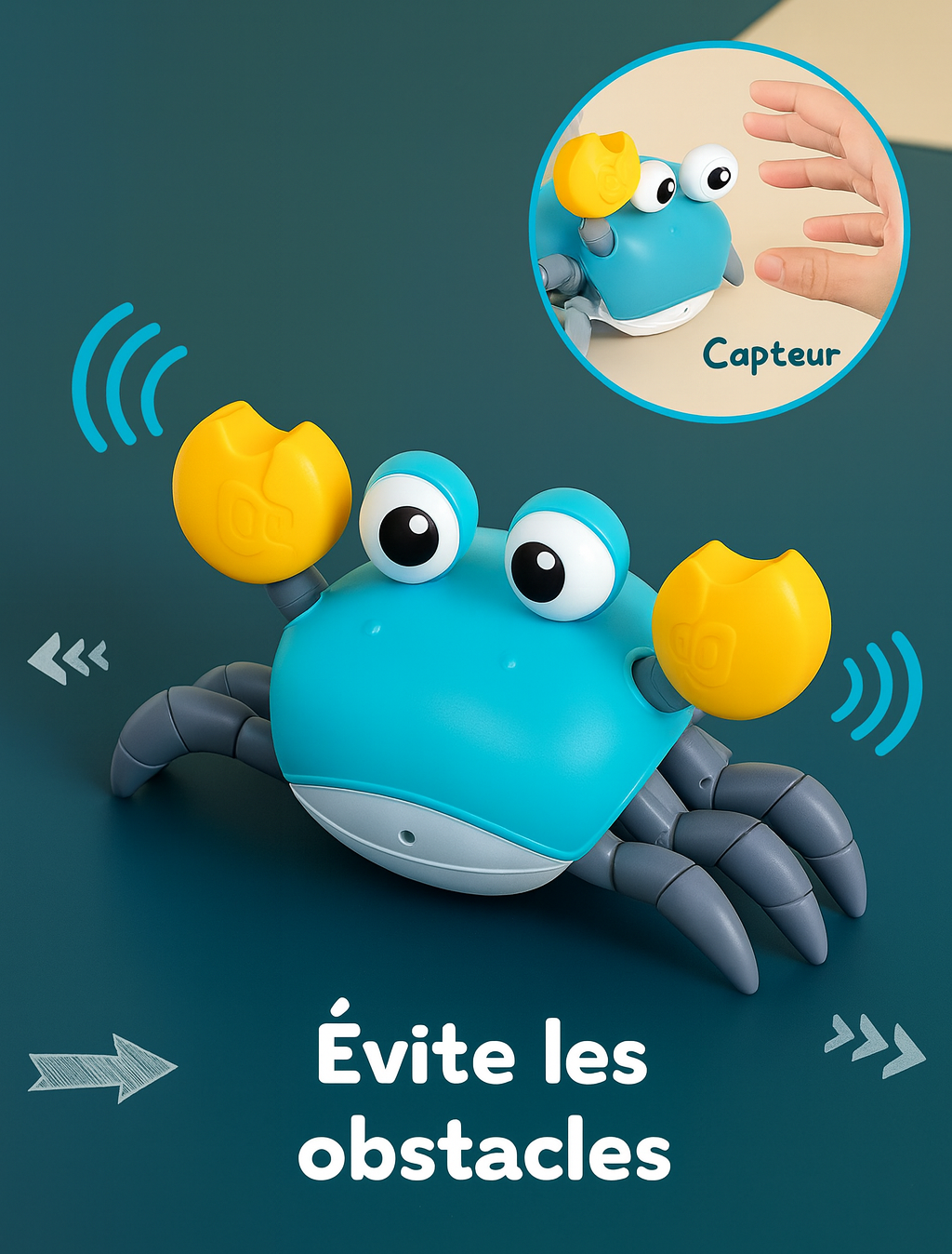 CrabiDance — Jouet Crabe interactif à capteurs, musique ON/OFF, bébé a partir de 3 mois 🦀🎶