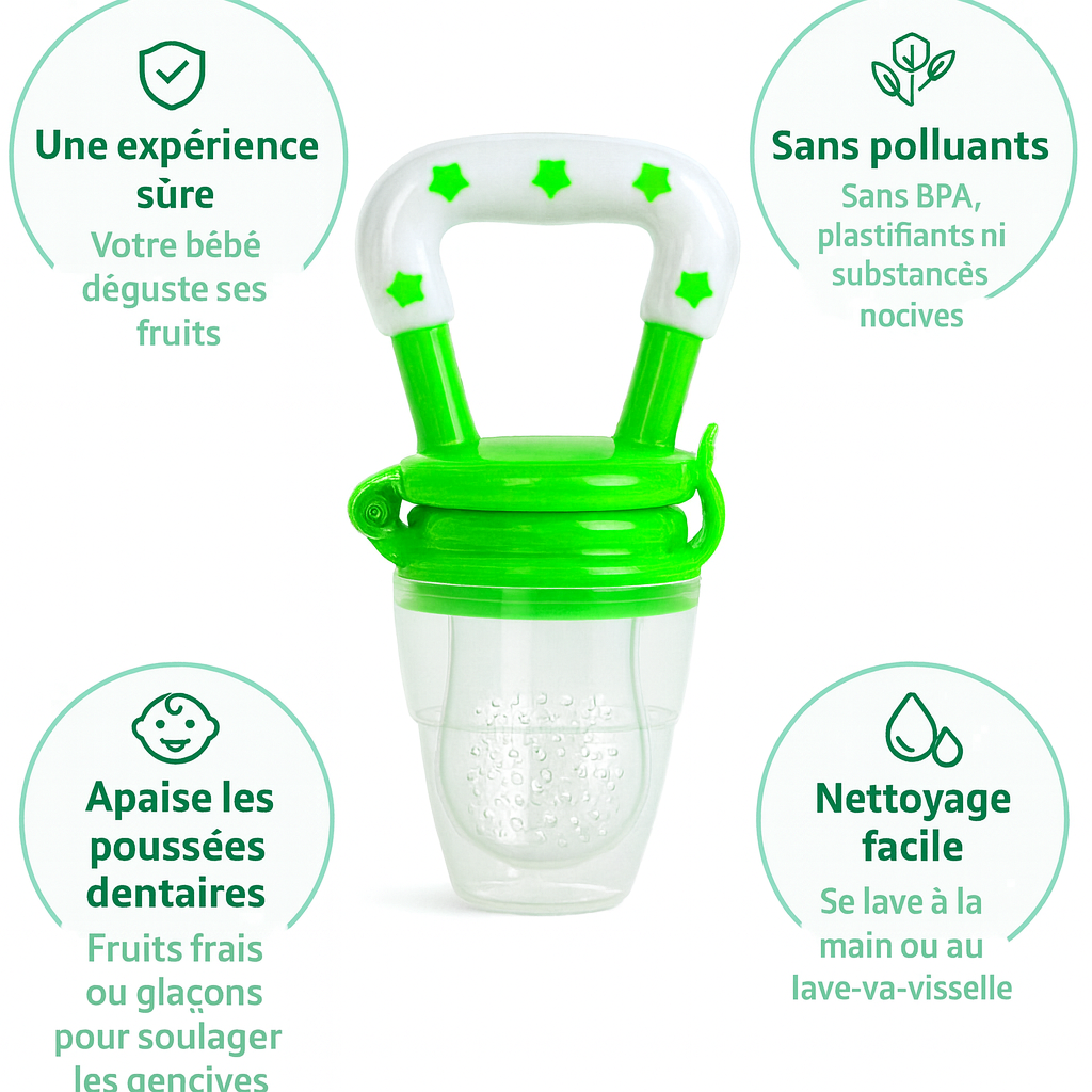 Lot de 4 BabySnack — Tétines grignoteuses bébé | Silicone alimentaire sans BPA 🍼