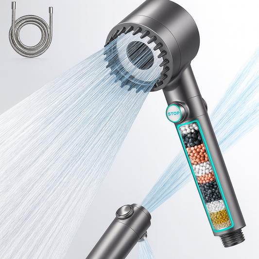 PureJet — Pommeau de douche spa, filtration 15 étapes, 3+1 modes, Stop 1-clic 🚿