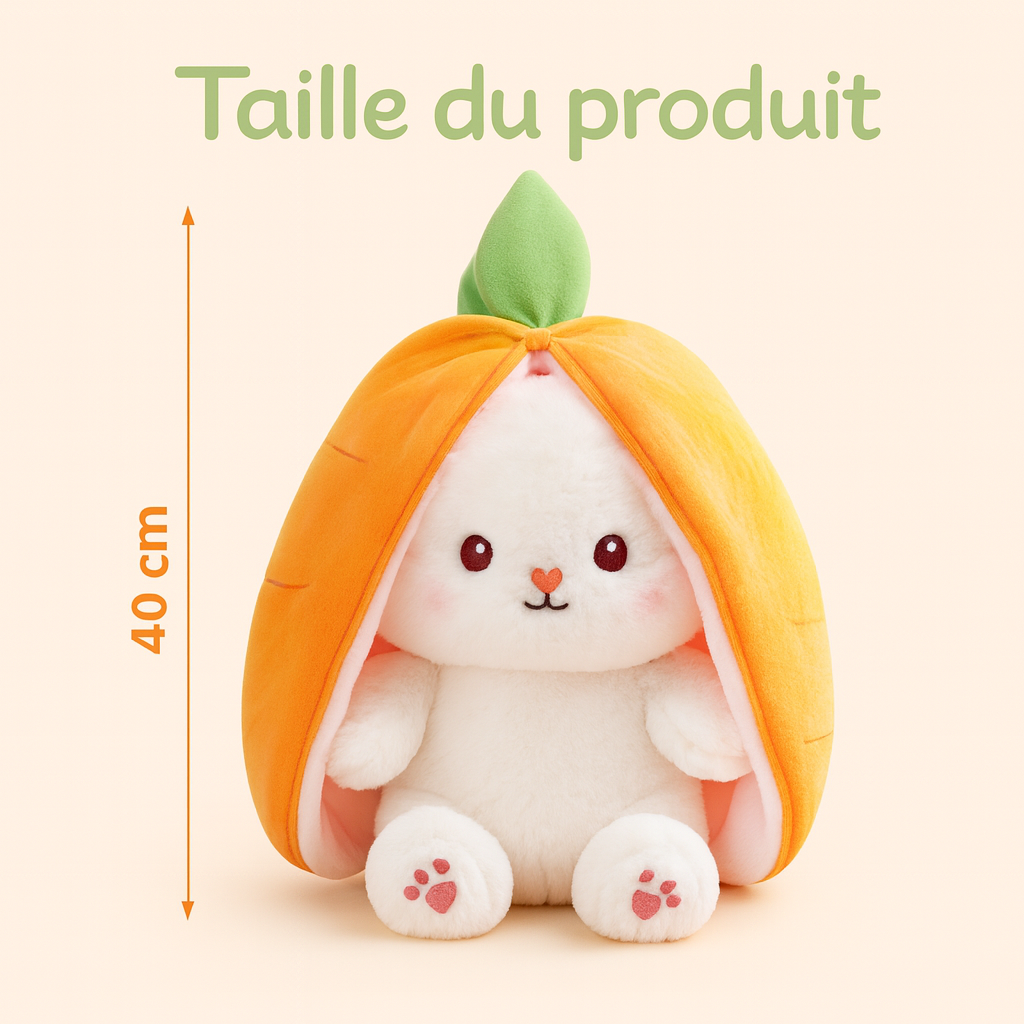 Lapidoux — Peluche Lapin ↔ Oreiller carotte, grand format (50 cm) ultra-doux 🥕🐰