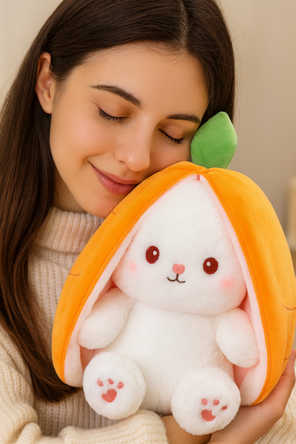 Lapidoux — Peluche Lapin ↔ Oreiller carotte, grand format (50 cm) ultra-doux 🥕🐰