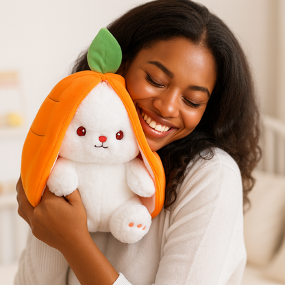 Lapidoux — Peluche Lapin ↔ Oreiller carotte, grand format (50 cm) ultra-doux 🥕🐰