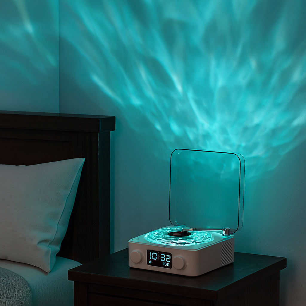 EchoVinyle — enceinte Bluetooth 5W rétro, vagues lumineuses & bruits blancs 🌊🎶