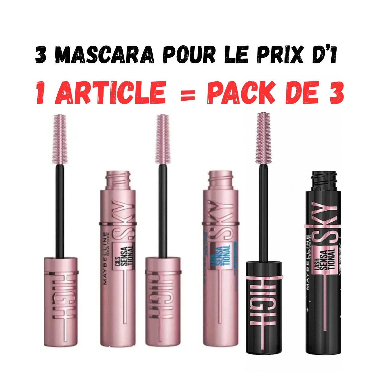 ✨👁️ Mascara Cils Sensationnel Sky High — Cils XXL, longueur infinie & volume 3D — Cliquez sur un article et profitez d’un lot de 3 mascaras pour le prix d’un seul 💖