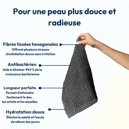 🛁✨ Serviette Exfoliante Douce & Antibactérienne 🙅🏿🦠  – LOT DE 2 – Peau Plus Lisse, Plus Saine, Plus Propre et Plus Lumineuse ✨ & Sans Impuretés 🌿💧
