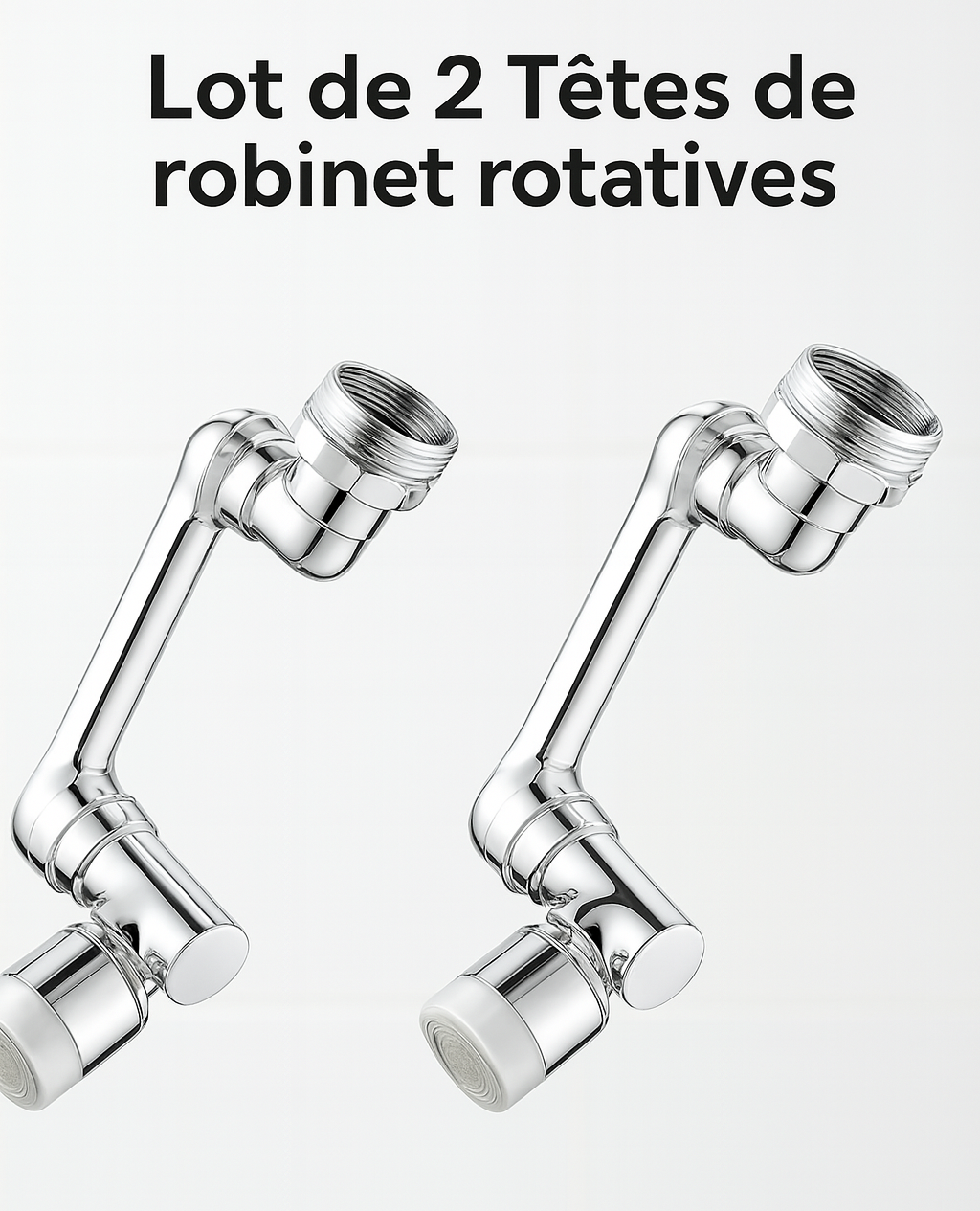 Lot de 2 FluxFlex — Tête de robinet rotative 1080°, 2 modes, anti-éclaboussures 💧