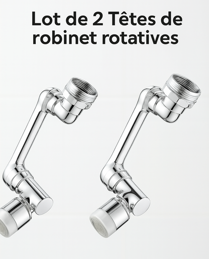 Lot de 2 FluxFlex — Tête de robinet rotative 1080°, 2 modes, anti-éclaboussures 💧