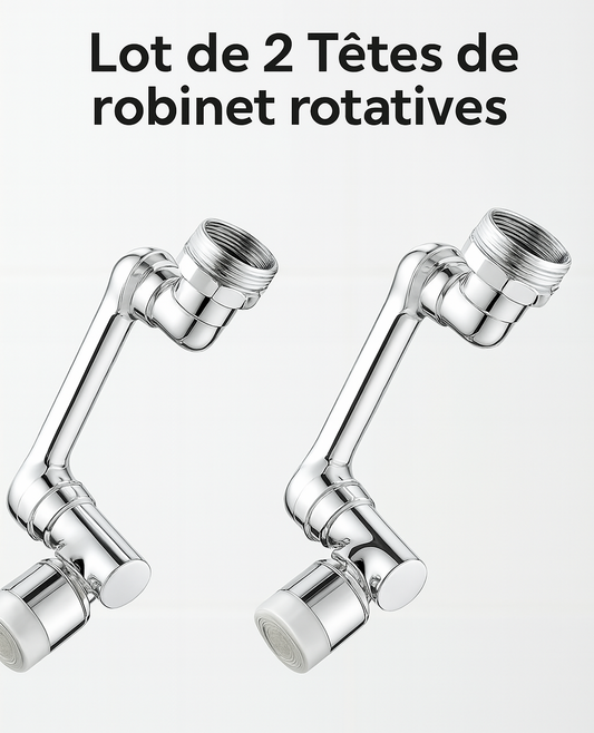 Lot de 2 FluxFlex — Tête de robinet rotative 1080°, 2 modes, anti-éclaboussures 💧