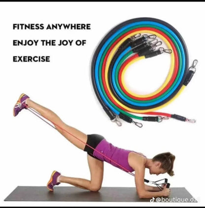 💪 Lot de 5 Élastiques de Musculation — Fitness • Yoga • CrossFit — Résistance combinable jusqu’à 53 kg — Bandes + Poignées + Sangles Cheville + Ancrage de porte 🏠🏋️✈️