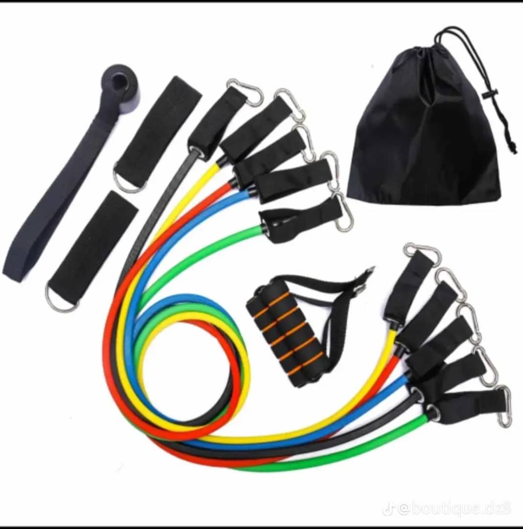 💪 Lot de 5 Élastiques de Musculation — Fitness • Yoga • CrossFit — Résistance combinable jusqu’à 53 kg — Bandes + Poignées + Sangles Cheville + Ancrage de porte 🏠🏋️✈️