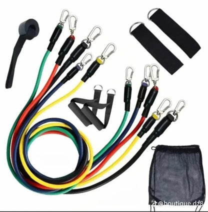 💪 Lot de 5 Élastiques de Musculation — Fitness • Yoga • CrossFit — Résistance combinable jusqu’à 53 kg — Bandes + Poignées + Sangles Cheville + Ancrage de porte 🏠🏋️✈️