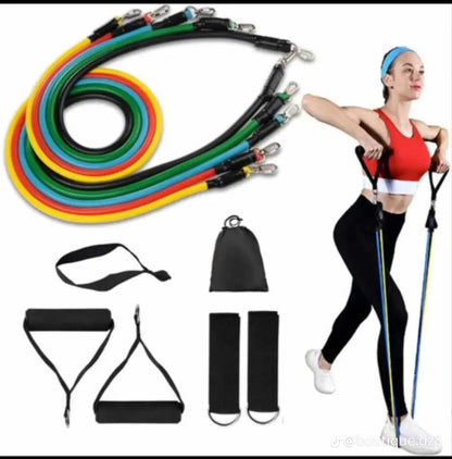 💪 Lot de 5 Élastiques de Musculation — Fitness • Yoga • CrossFit — Résistance combinable jusqu’à 53 kg — Bandes + Poignées + Sangles Cheville + Ancrage de porte 🏠🏋️✈️